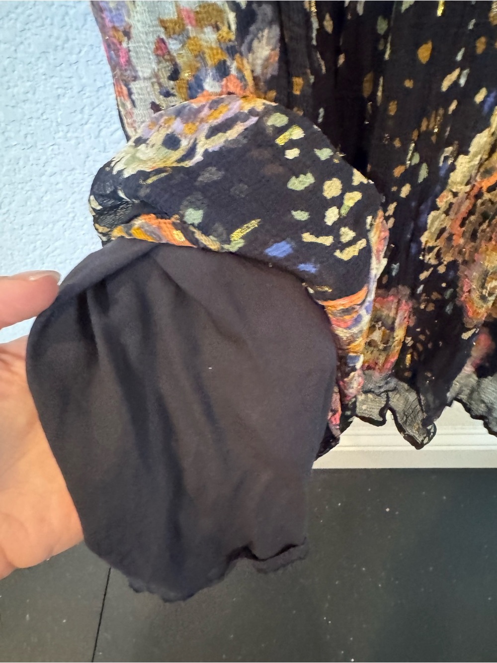 Anthropologie Small Boho Floral Sheer Sleeve Midi Dress Navy with pockets :) - Picture 7 of 15